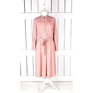 70s vintage Henry Lee rose pink long sleeve pullover midi belted dress